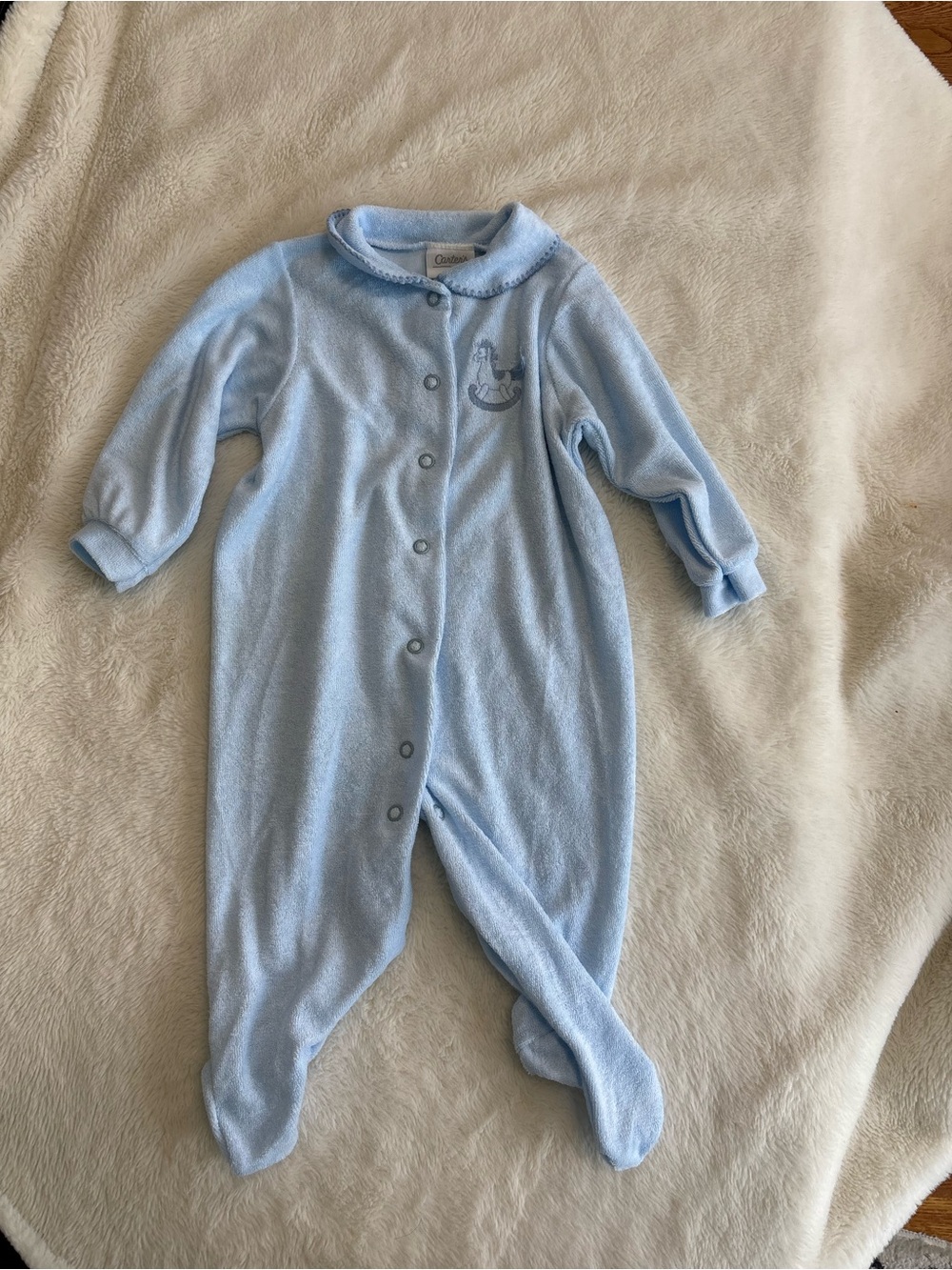 Vintage Carters 3-6 months blue baby sleeper rocking horse terry cloth